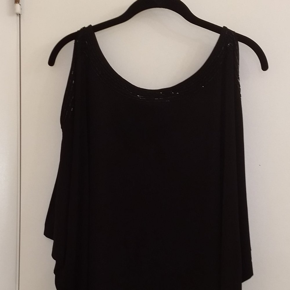 Black Beaded Cold Shoulder Top